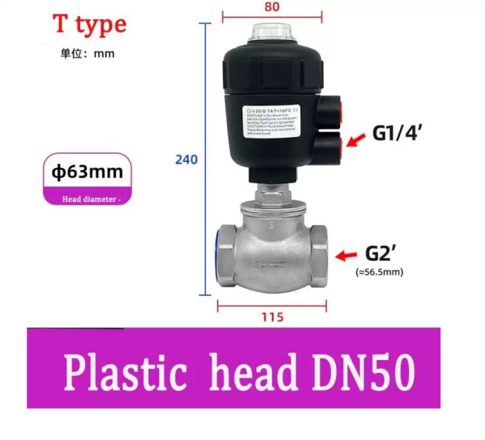 ANGLE SEAT VALVE G14-63MM PLASTIC HEAD T TYPE  DN50-63MM-TPH