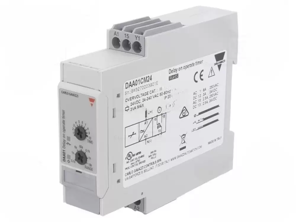 DAA01CM24- CARLO GAVAZZI Timer 0,1s100h SPDT 250VAC8A,24VDC5A Usup 24240VAC IP20