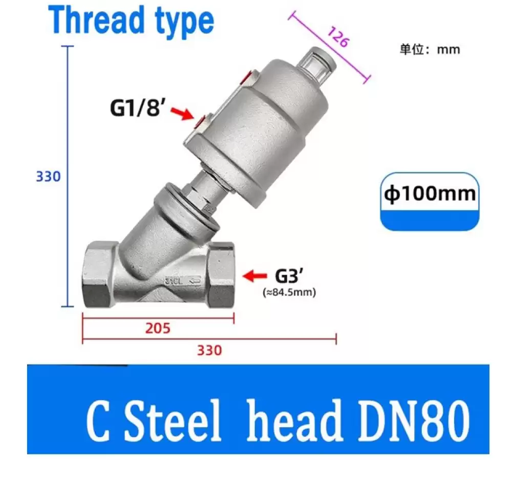 ANGLE SEAT VALVE G14-100MM C STEEL HEAD THREAD TYPE  DN80-100MM-TCSH