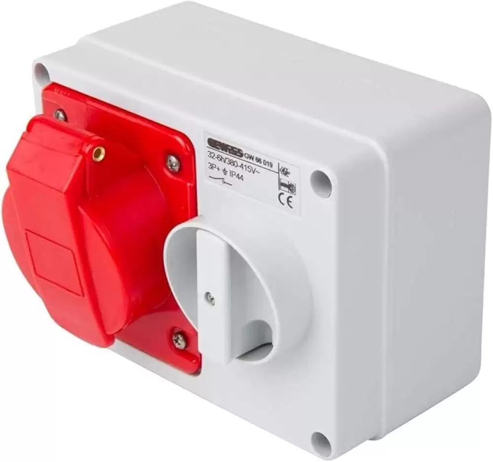 GEWISS, GW66019,Horizontal Interlocked Socket Outlet, IP44, 6 Reference, 3P+E Pole, 380V-415V, 32 A, 50 Hz/60 Hz