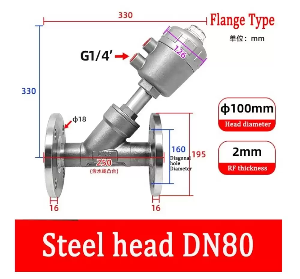 ANGLE SEAT VALVE G14-100MMX2MM STEEL HEAD FLANGE TYPE  DN80-100MMX2MM-FSH