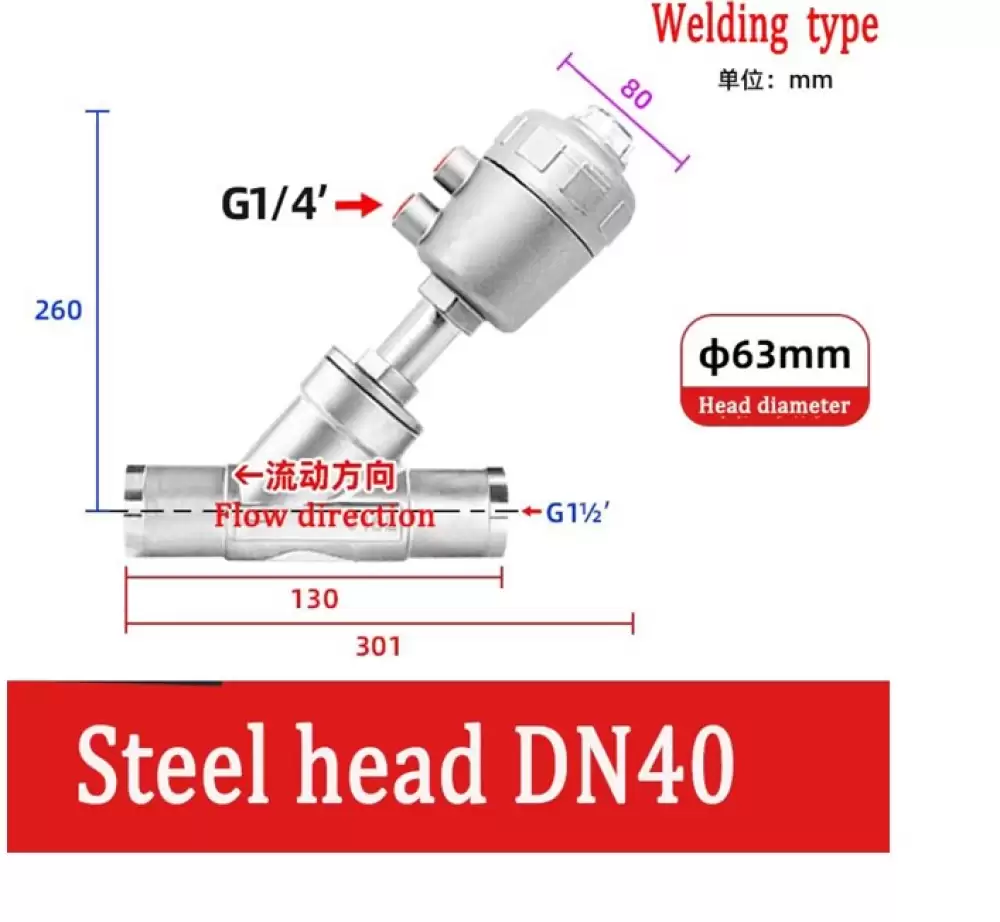 ANGLE SEAT VALVE G14-63MM STEEL HEAD WELDING TYPE  DN40-63MM-WSH