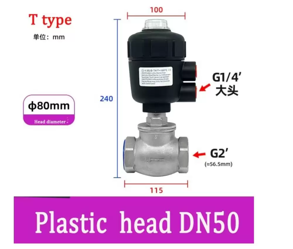 ANGLE SEAT VALVE G14-80MM PLASTIC HEAD T TYPE  DN50-80MM-TPH