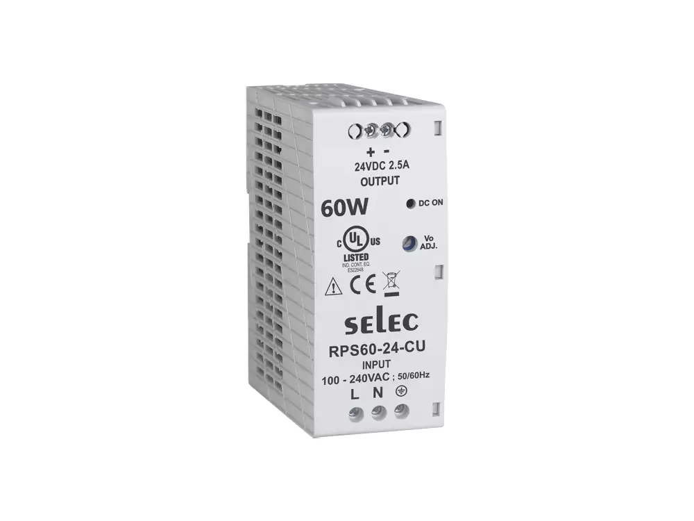 SELEC-RPS60-24-CU, DIN RAIL MOUNT 60W POWER SUPPLY