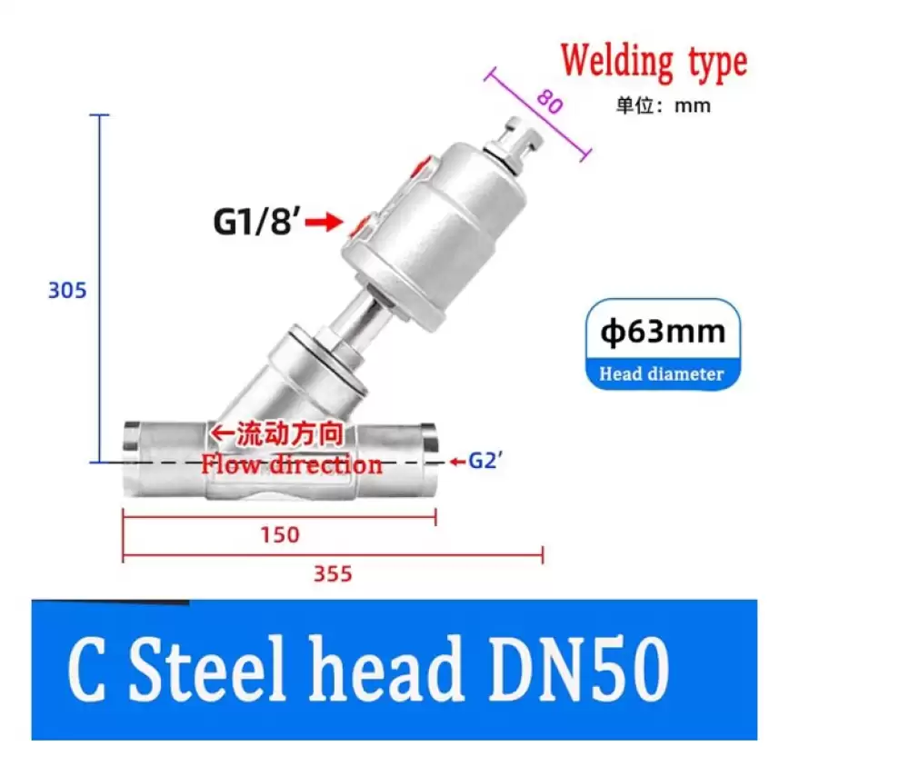 ANGLE SEAT VALVE G14-63MM C STEEL HEAD WELDING TYPE  DN50-63MM-WCSH