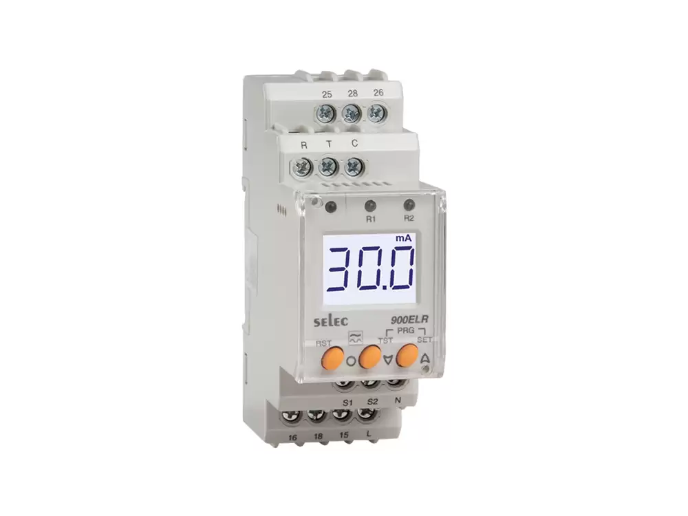 Selec ELR341-1,Digital ELR, Panel Mount,Detects Leakage current for 1  3 systems,Range 30mA to 30A,1 C  O SPDT Relay output,Supply voltage of 90 - 270V ACDC,