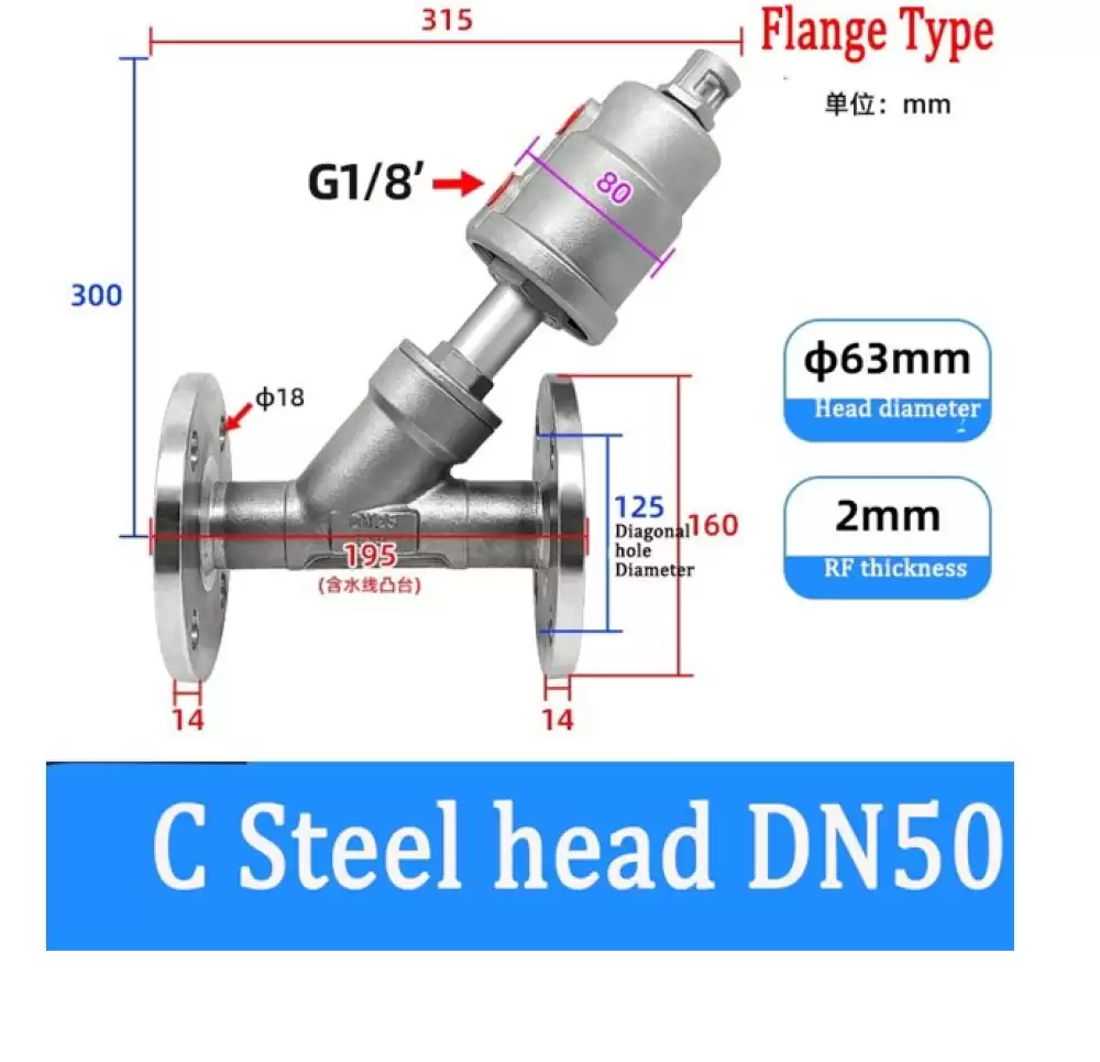 ANGLE SEAT VALVE G14-63MMX2MM C STEEL HEAD FLANGE TYPE  DN50-63MMX2MM-FCSH