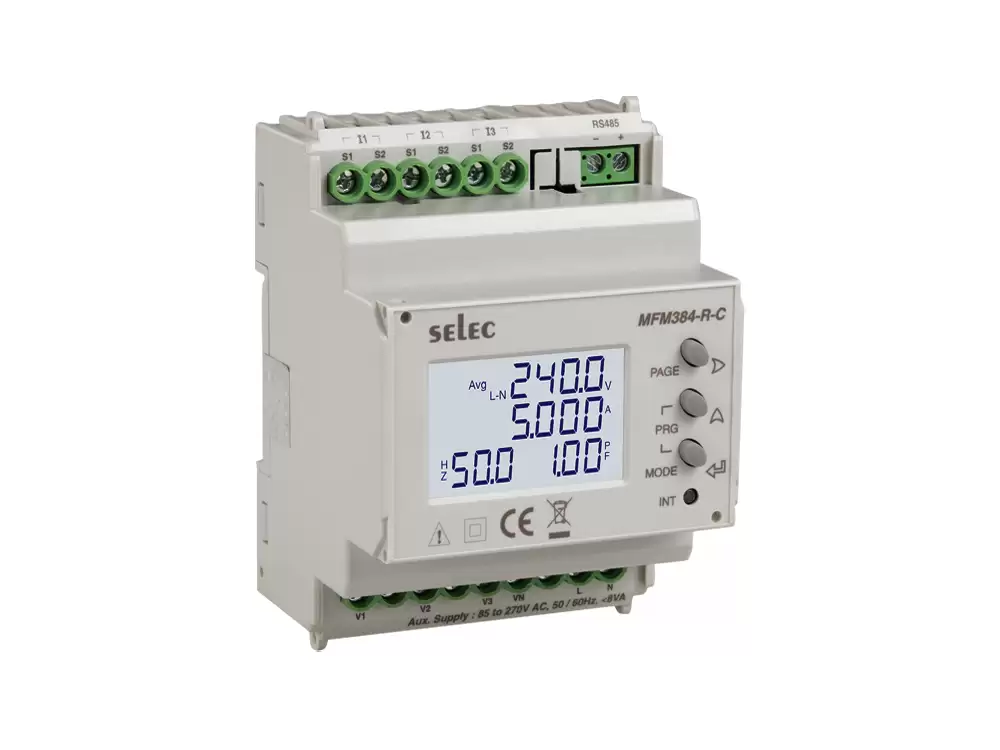 SELEC-MFM384-C-CE, LCD multifunction meter with RS485 communication THD up to 31st level 85 to 270V AC