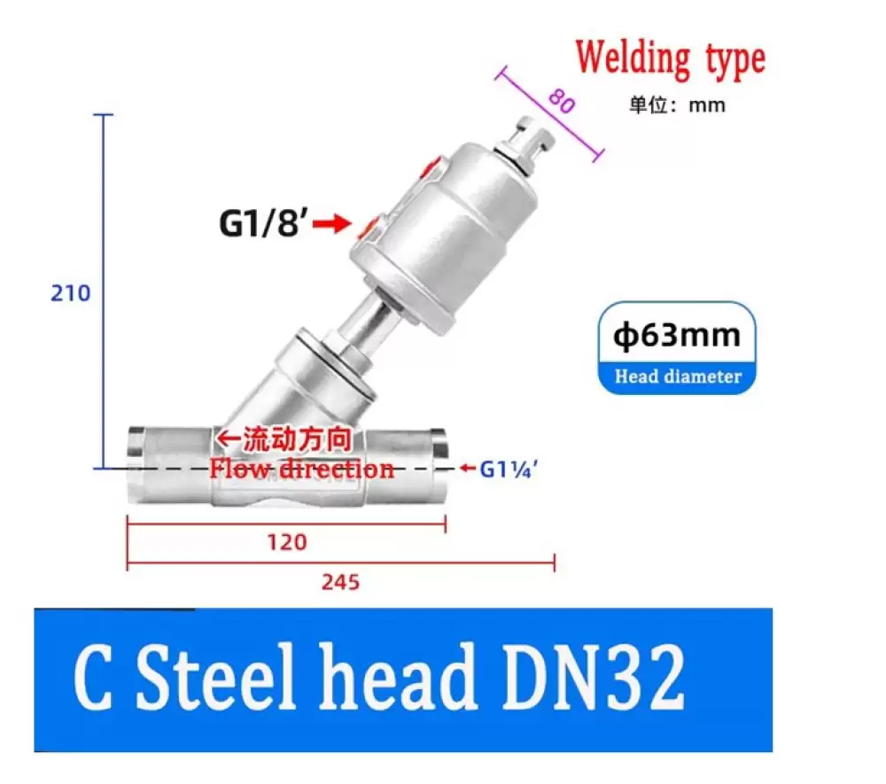 ANGLE SEAT VALVE G14-63MM C STEEL HEAD WELDING TYPE  DN32-63MM-WCSH