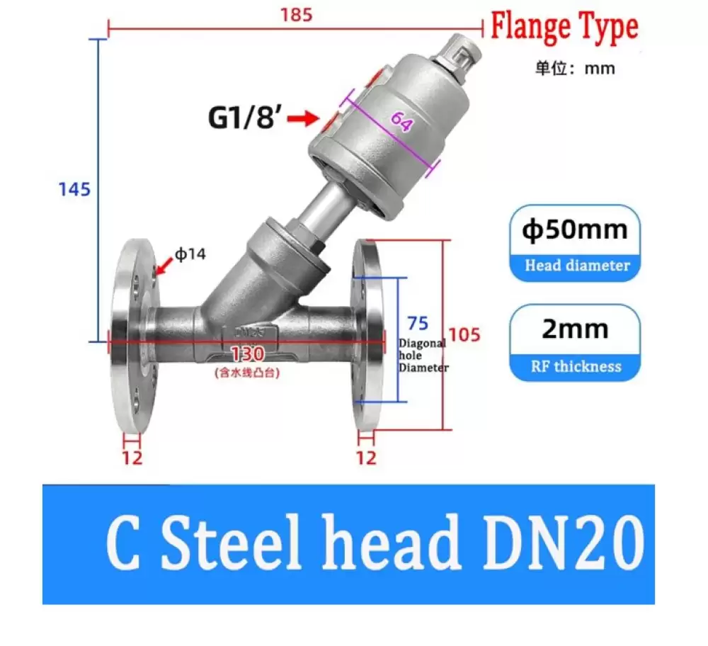 ANGLE SEAT VALVE G14-50MMX2MM C STEEL HEAD FLANGE TYPE  DN20-50MMX2MM-FCSH