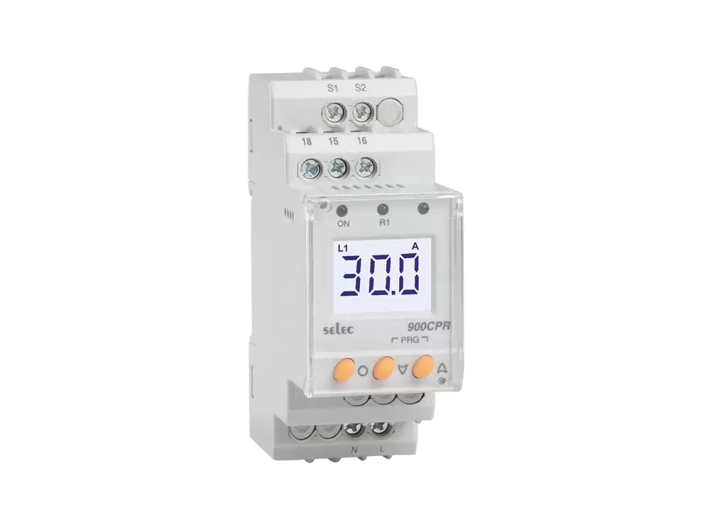 Selec 900CPR-1-BL-U-CE,Digital 1 phase Current protection relay with Backlight,Single phase RMS current protection from Over  Under current,Measuring range of  0.1A to 999A depending on CT se