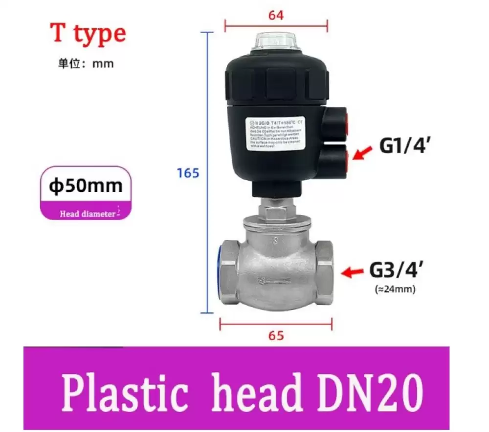 ANGLE SEAT VALVE G14-50MM PLASTIC HEAD T TYPE  DN20-50MM-TPH