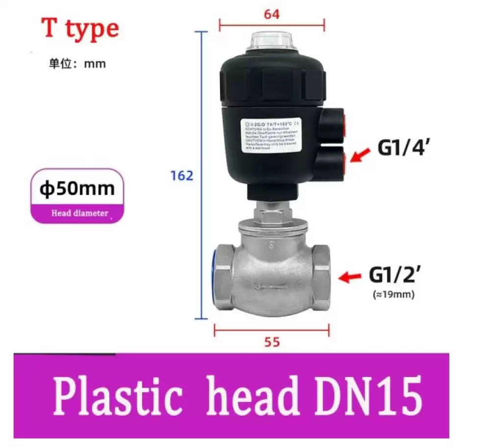 ANGLE SEAT VALVE G14-50MM PLASTIC HEAD T TYPE  DN15-50MM-TPH