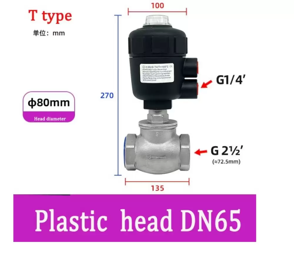 ANGLE SEAT VALVE G14-80MM PLASTIC HEAD T TYPE  DN65-80MM-TPH